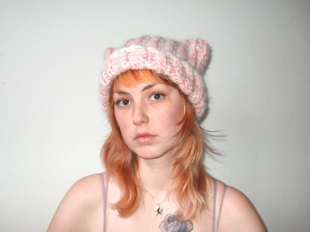 Cat Beanie - Pink & White