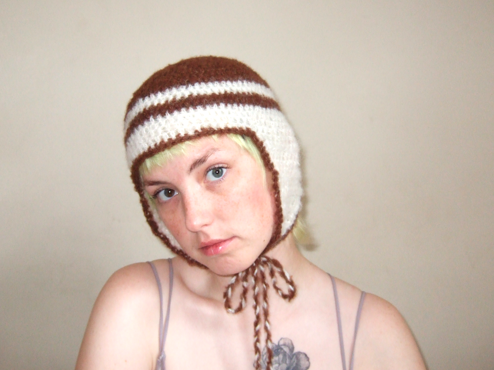 Brown & White Ear Flap Hat