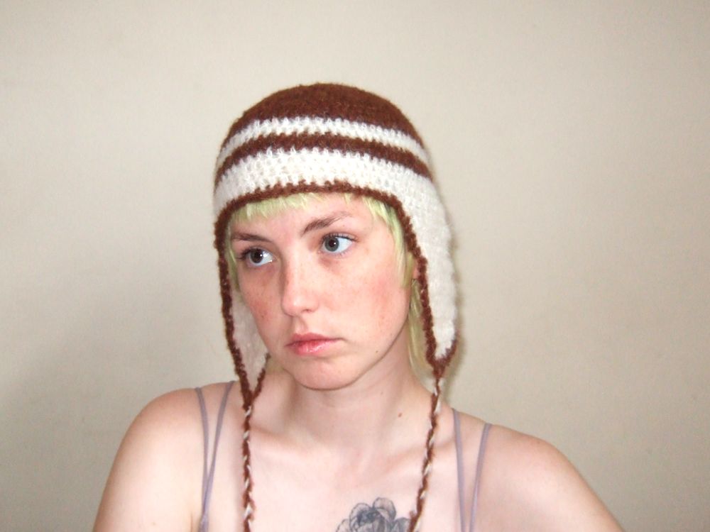 Brown & White Ear Flap Hat