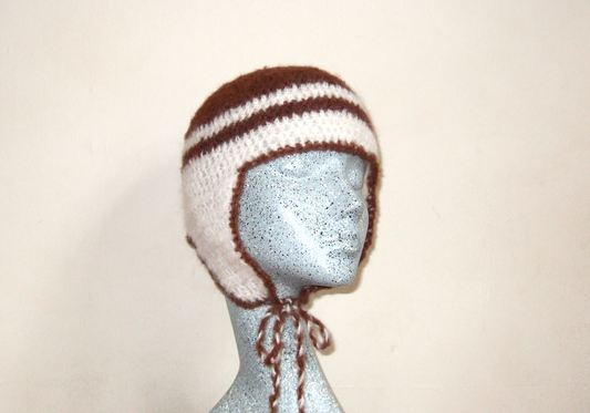 Brown & White Ear Flap Hat