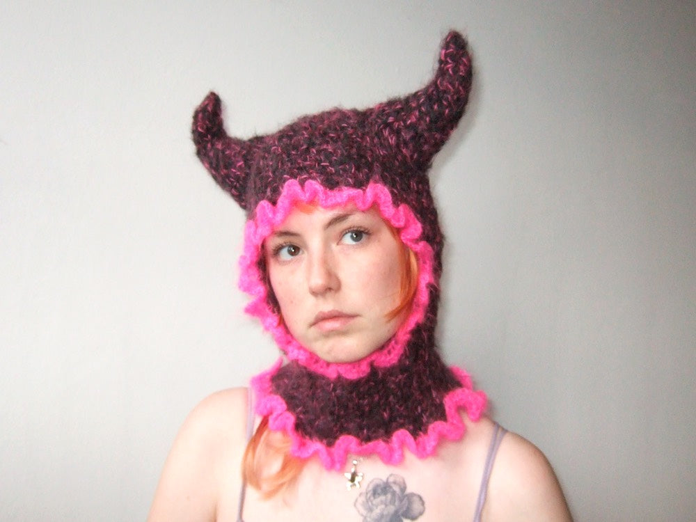 Black & Pink Horned Balaclava