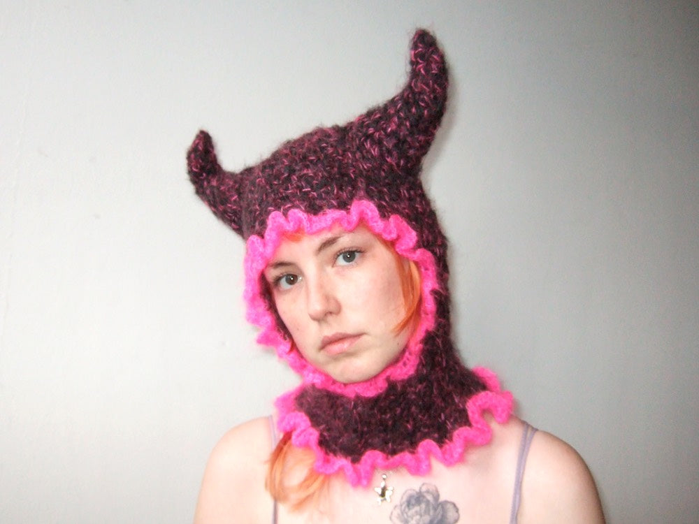 Black & Pink Horned Balaclava