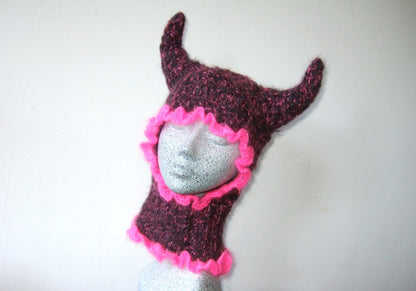 Black & Pink Horned Balaclava
