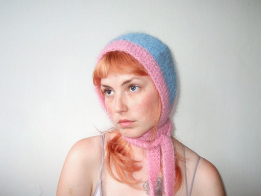 Knit Bonnet - Blue & Pink