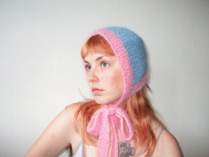 Knit Bonnet - Blue & Pink