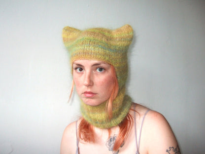 Knit Balaclava - Green Cat
