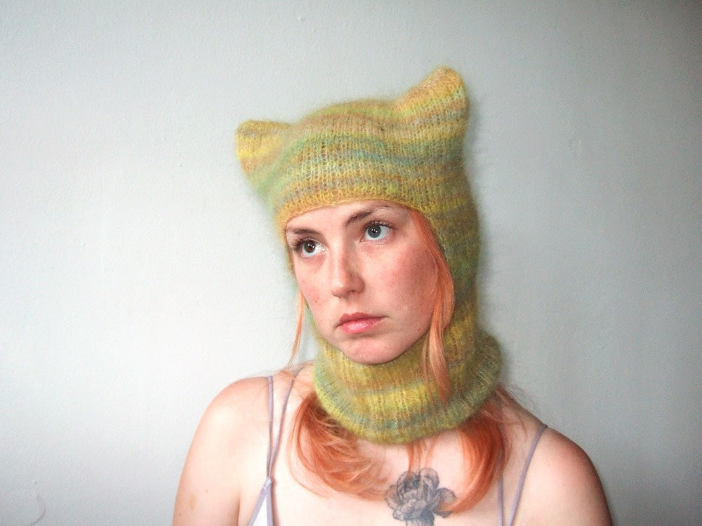 Knit Balaclava - Green Cat