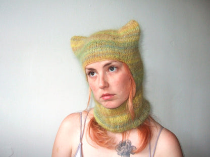 Knit Balaclava - Green Cat