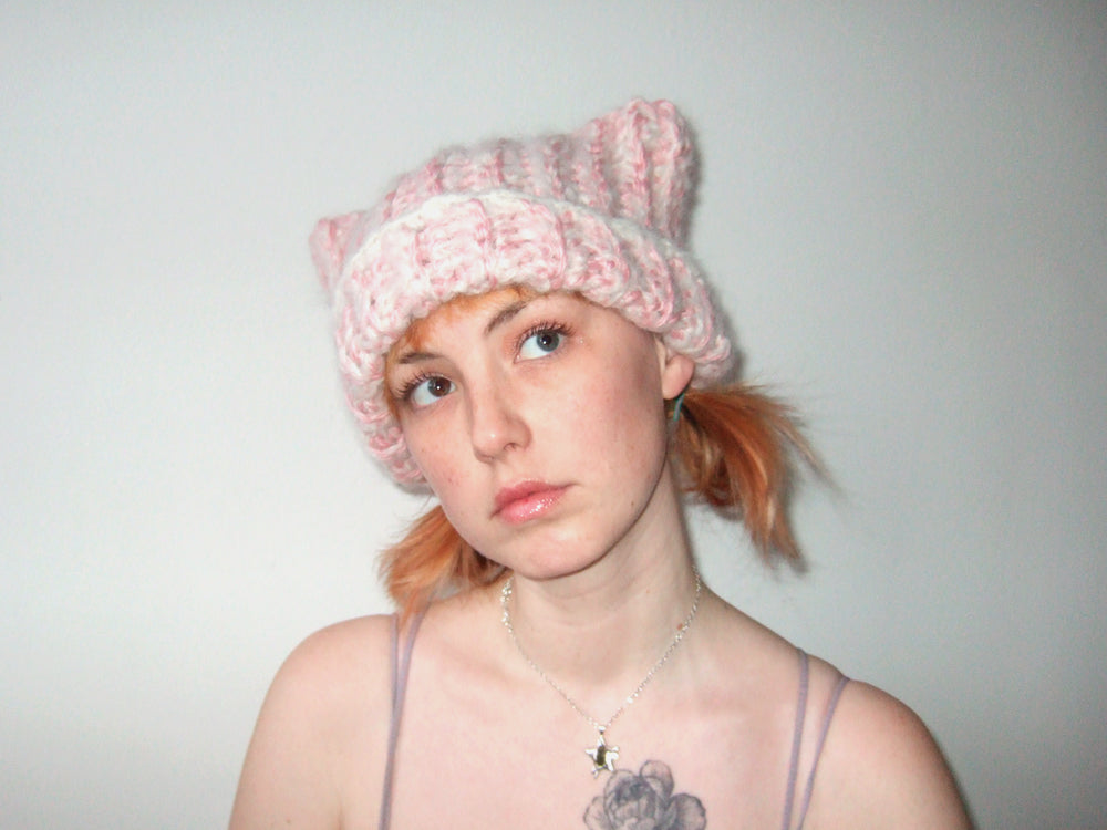 Cat Beanie - Pink & White